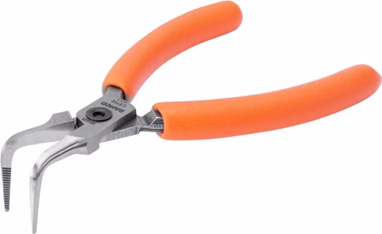 Pinze a becchi piatti Bahco compatte con punta piegata a 90° e impugnature in PVC arancione, 125 mm