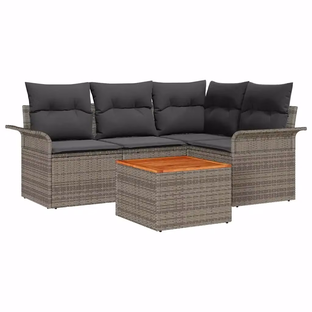 Set Divano da Giardino a L vidaXL in Polyrattan Grigio con Tavolino e Cuscini per 4-5 Persone – 2