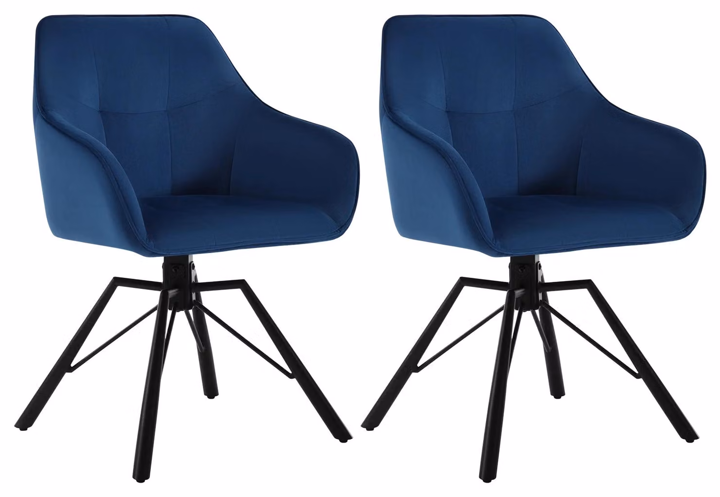 Set di 2 sedie da pranzo - Sedia da pranzo girevole - Imbottita - Con braccioli - Girevole a 360° - Struttura in metallo - 58,5 x 54,5 x 82,5 cm - Tessuto velluto blu