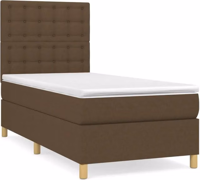 Letto singolo | Letto per adulti | Giroletto a Molle con Materasso Marrone Scuro 90x190cm Tessuto