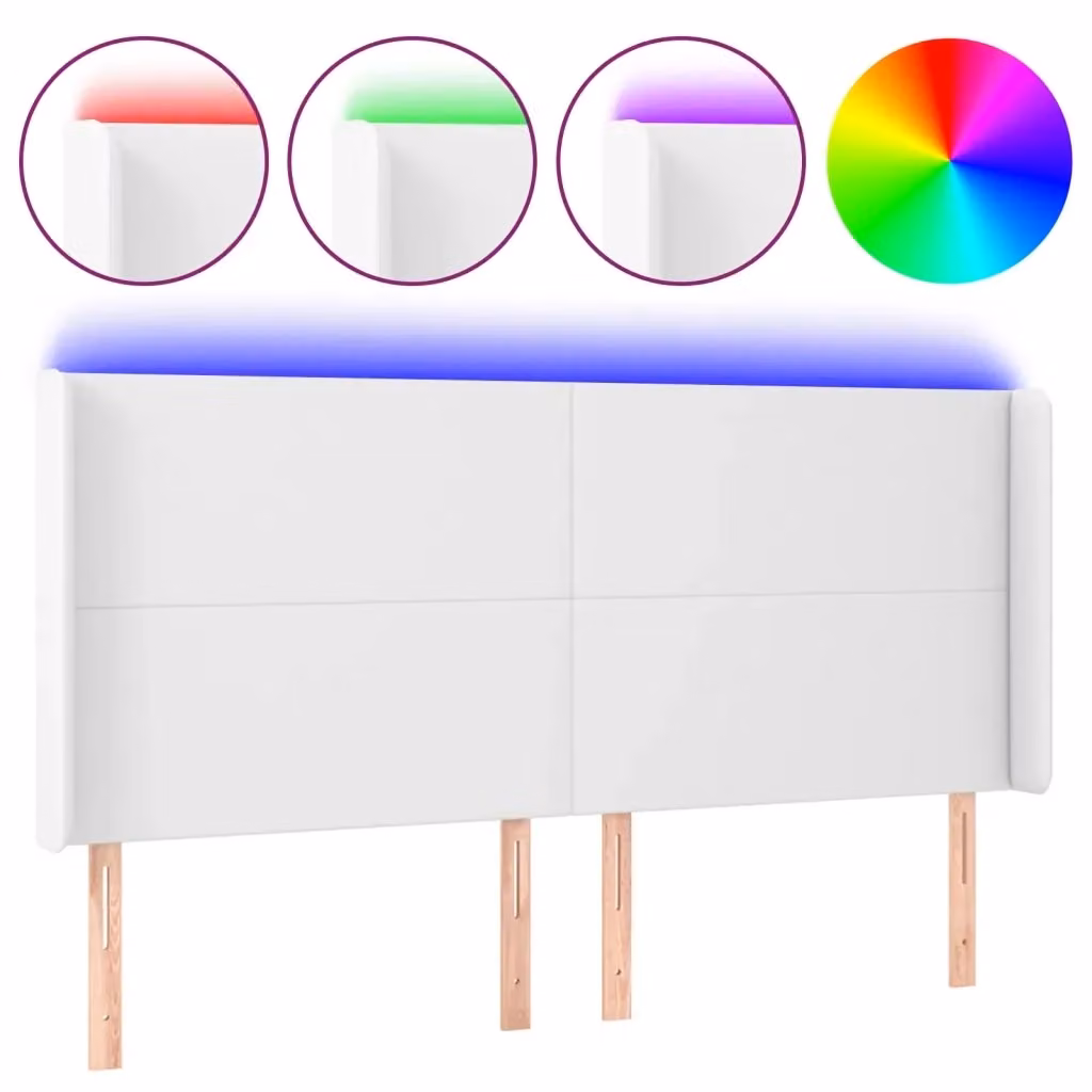 Testiera per letto con illuminazione LED e porta di ricarica USB vidaXL in similpelle bianca, L: 203 cm, P: 16 cm, H: 118-128 cm – 2