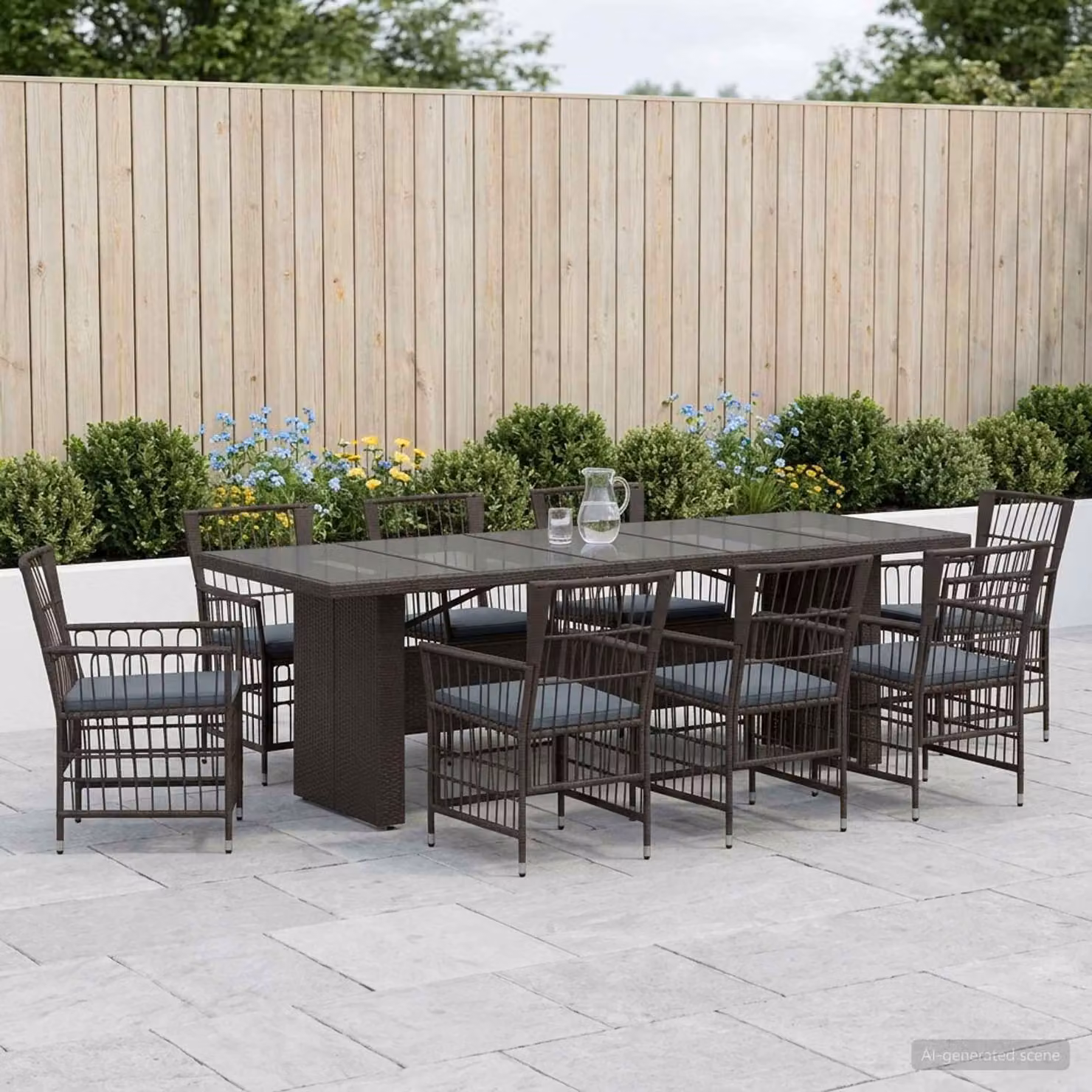 Set da pranzo per esterni vidaXL in polyrattan e vetro, 9 pezzi, Nero e Grigio