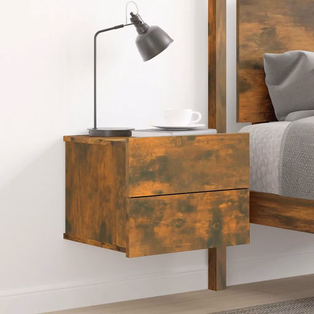 Comodino da parete vidaXL in legno Rovere Fumo, L 40 cm x P 30 cm x H 30 cm