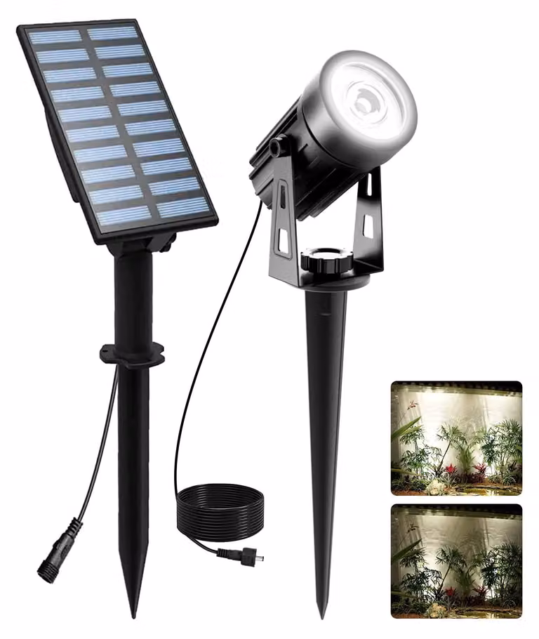 Lampade solari T-SUNUS per esterni, fari solari per giardino, adatti per auto, con interruttore ON/OFF, grado di protezione IP65 (resistenti all'acqua), 2 modalità di luminosità, cavo da 3 metri, ideali per vialetti, giardini, cortili, illuminazione di al
