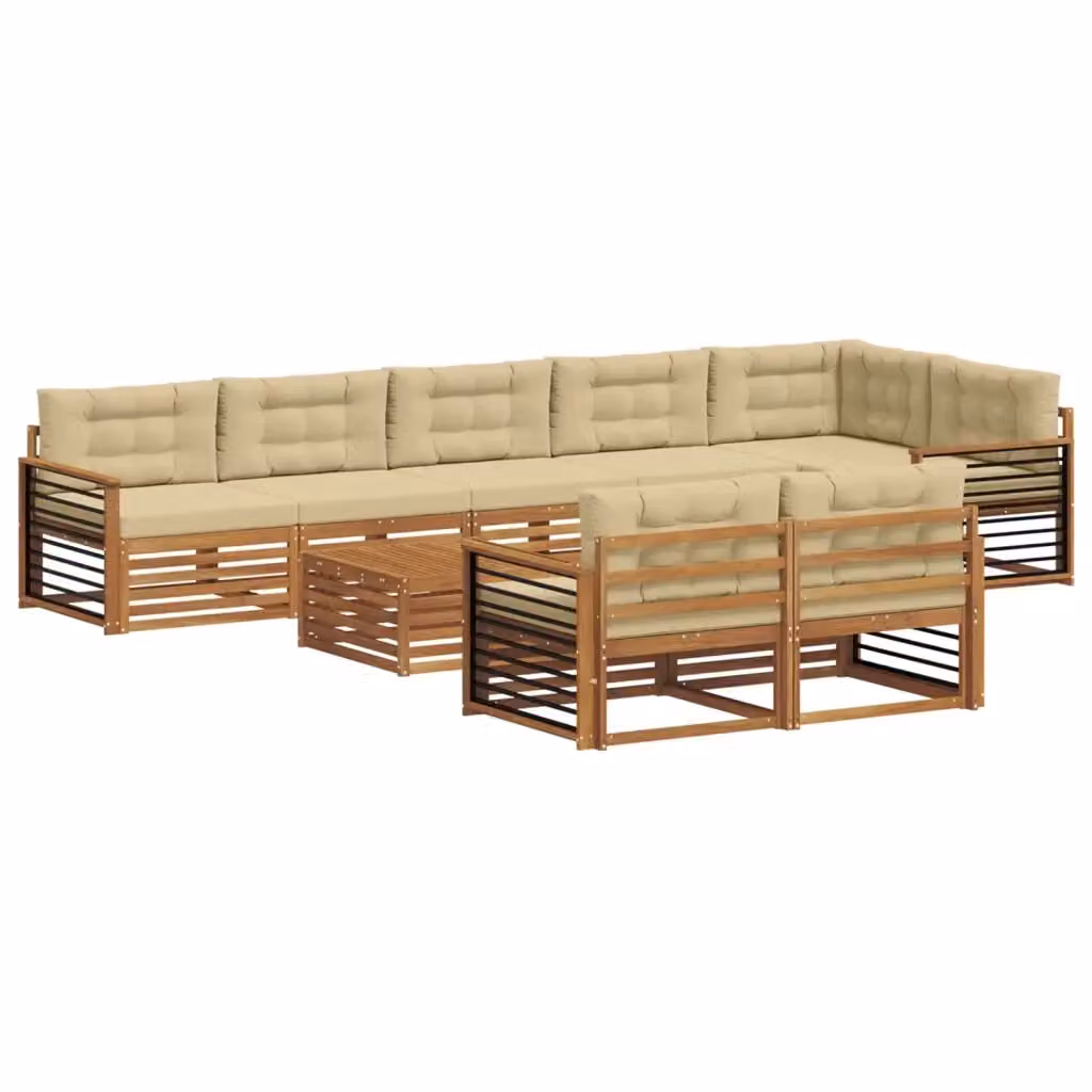 Set di divani da esterno vidaXL a forma di L in legno di acacia con cuscini beige e tavolino da giardino – 2