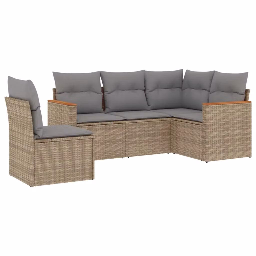 Set Divano da Giardino a L vidaXL 5 pz con Cuscini Beige e Grigio in Polyrattan e Metallo – 2