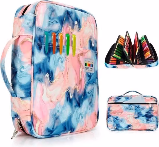 Etui organizzatore per penne con 30 fessure e chiusura a zip in tela rosa e multicolore, L: 32,5 cm, P: 11 cm, H: 32,5 cm
