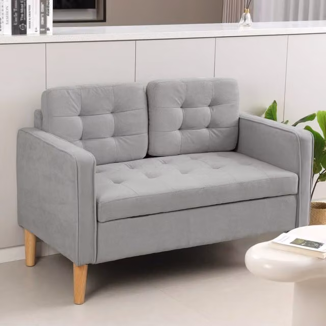 Divano a 2 posti con contenitore WISHDOR in velluto grigio con struttura in legno massello L: 117 cm, P: 62 cm, H: 78 cm
