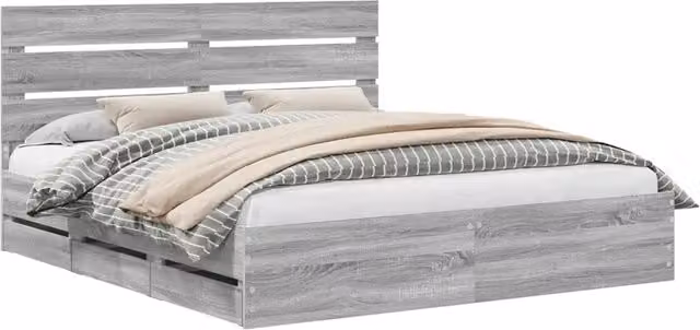 Letto matrimoniale | Letto per adulti | Struttura del letto con cassetto Grigio Sonoma 200 x 200 cm