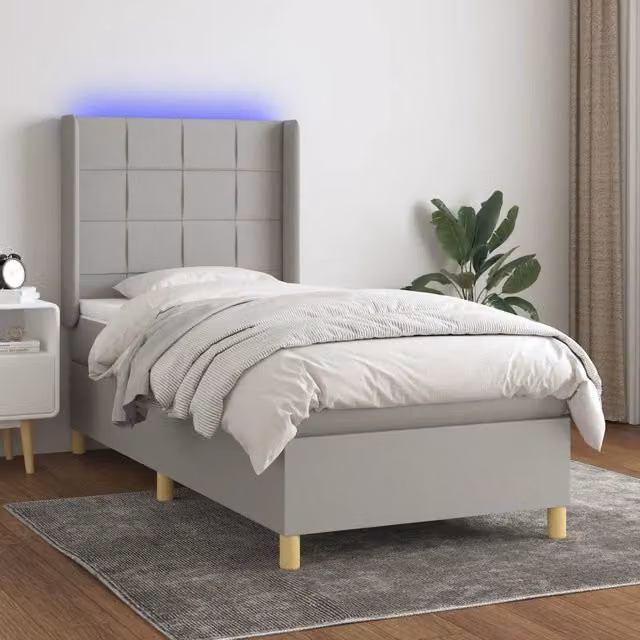 Letto a molle moderno vidaXL in tessuto grigio con illuminazione LED sottostante e porta USB, L/P/H: 193 x 90 x 128 cm – 1