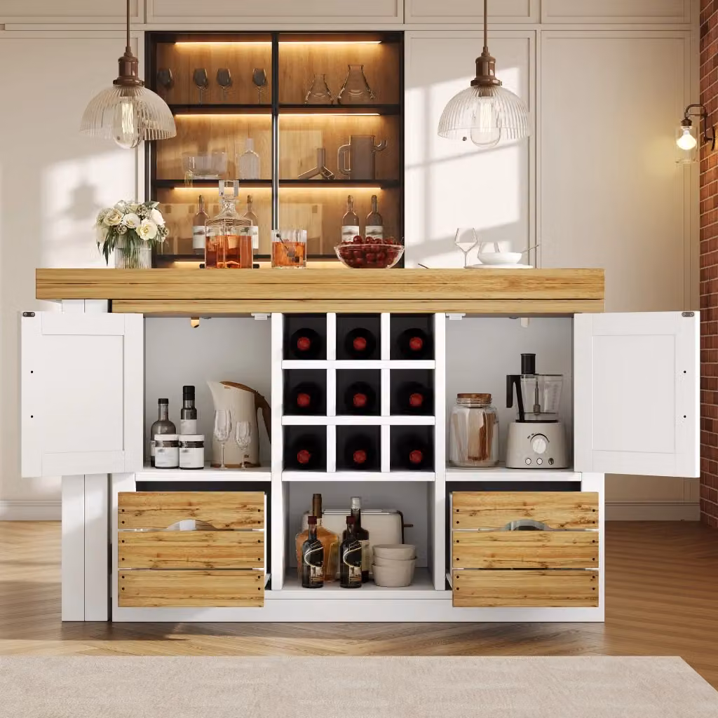 Tavolo da pranzo moderno WISHDOR allungabile con piano girevole in MDF e metallo, bianco – 2