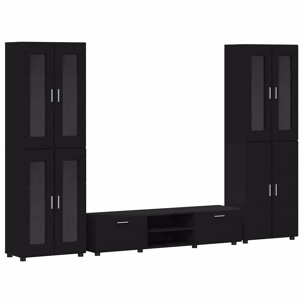 Set mobile TV moderno vidaXL FLORIN in 3 pezzi, colore Nero, L 150 x P 39 x H 30 cm – 2
