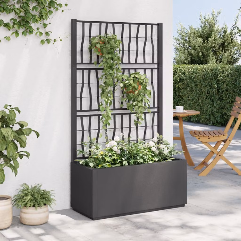 Fioriera da giardino con traliccio vidaXL in plastica, colore antracite, H 140 x L 80 x P 36 cm