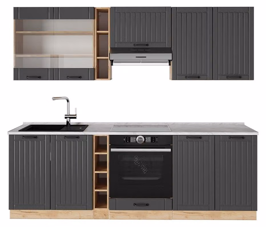 Cucina componibile Vicco Fame-Line Grigio scuro 235 cm , PL Marmo, Model 57545