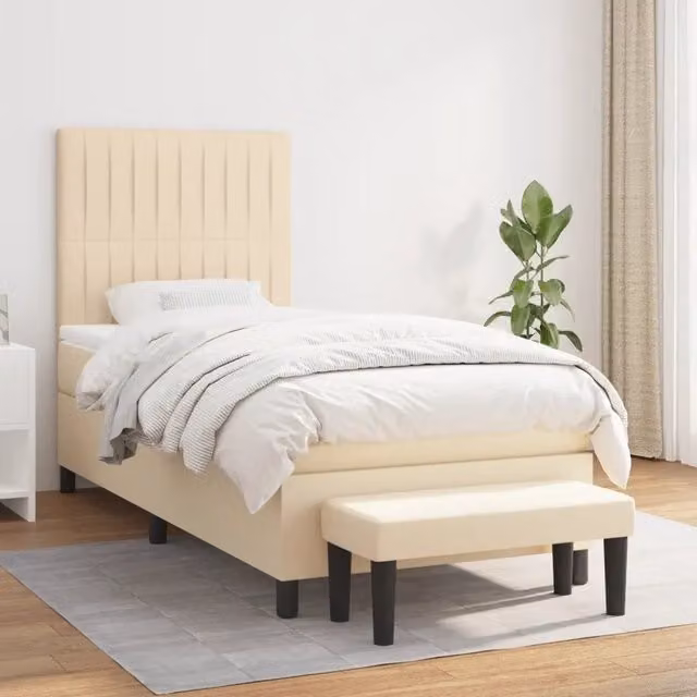 Letto Ibrido con Giroletto a Molle e Materasso vidaXL in Tessuto Beige e Bianco L/P: 90 x 190 cm