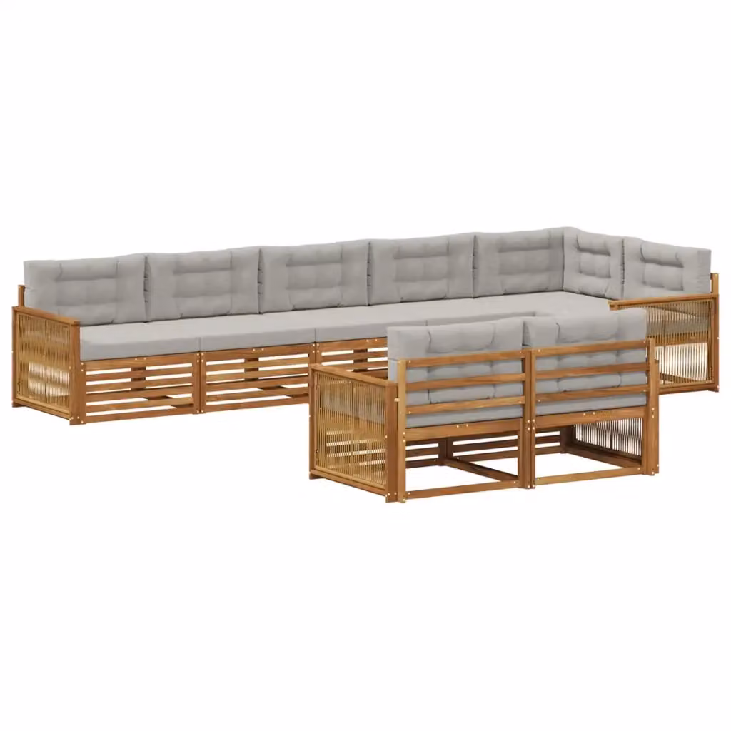 Set di divani da esterno a L vidaXL in legno di acacia con cuscini beige e grigi – 2