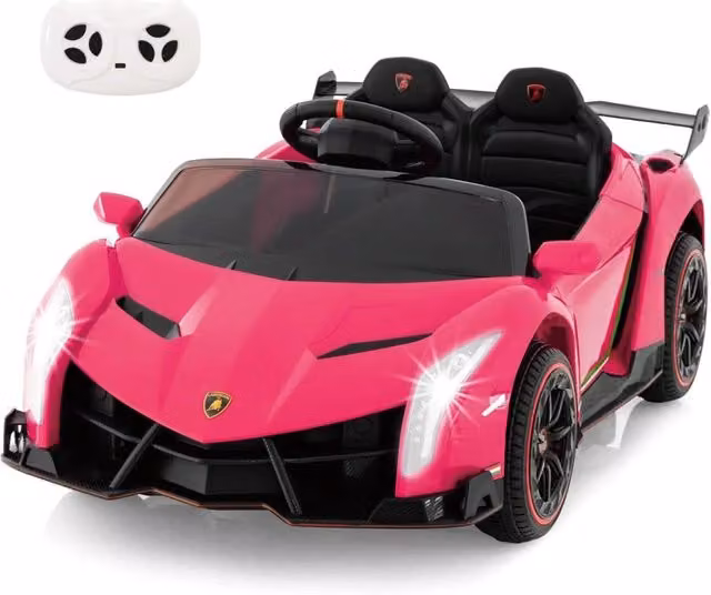 Auto elettrica per bambini da 12 V con telecomando e avviamento graduale, design sorridente, colore rosa, L: 111 cm, P: 61 cm, H: 45 cm