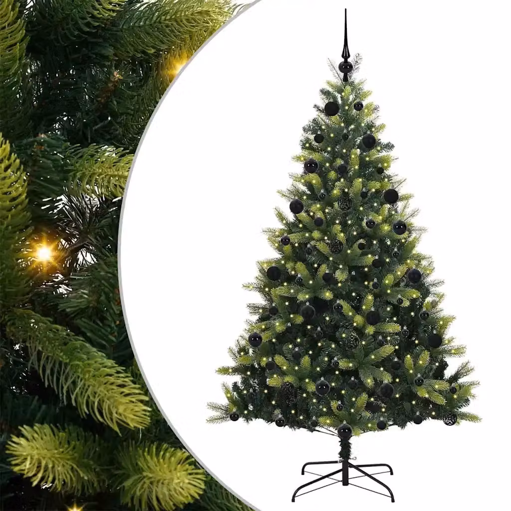 Albero di Natale Artificiale Moderno vidaXL Verde con 300 LED Bianco Caldo in PVC e Plastica – 2