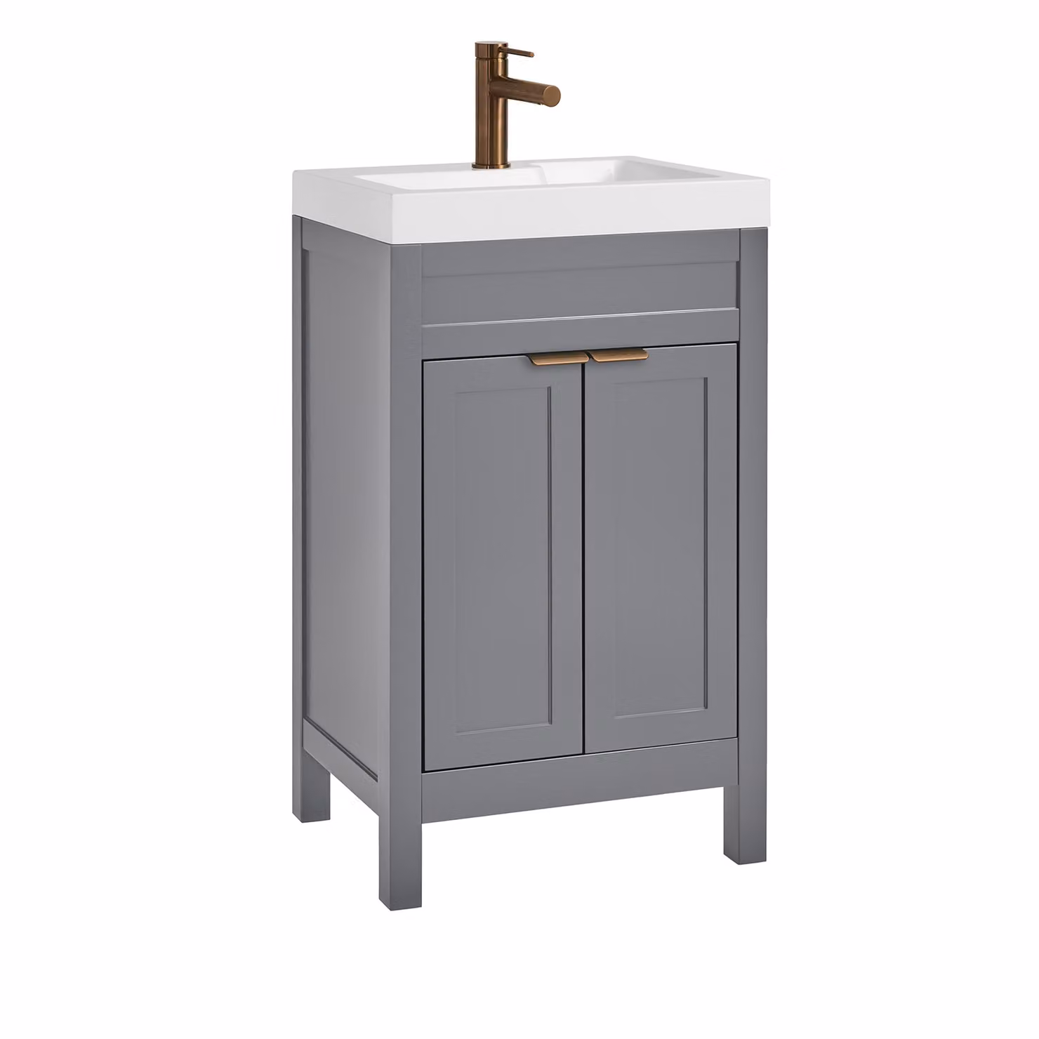 Mobile Bagno Grigio Chiaro da 500mm con Lavabo e Maniglia Moderna con Impugnatura a Dito in Rame Satinato - Warwick