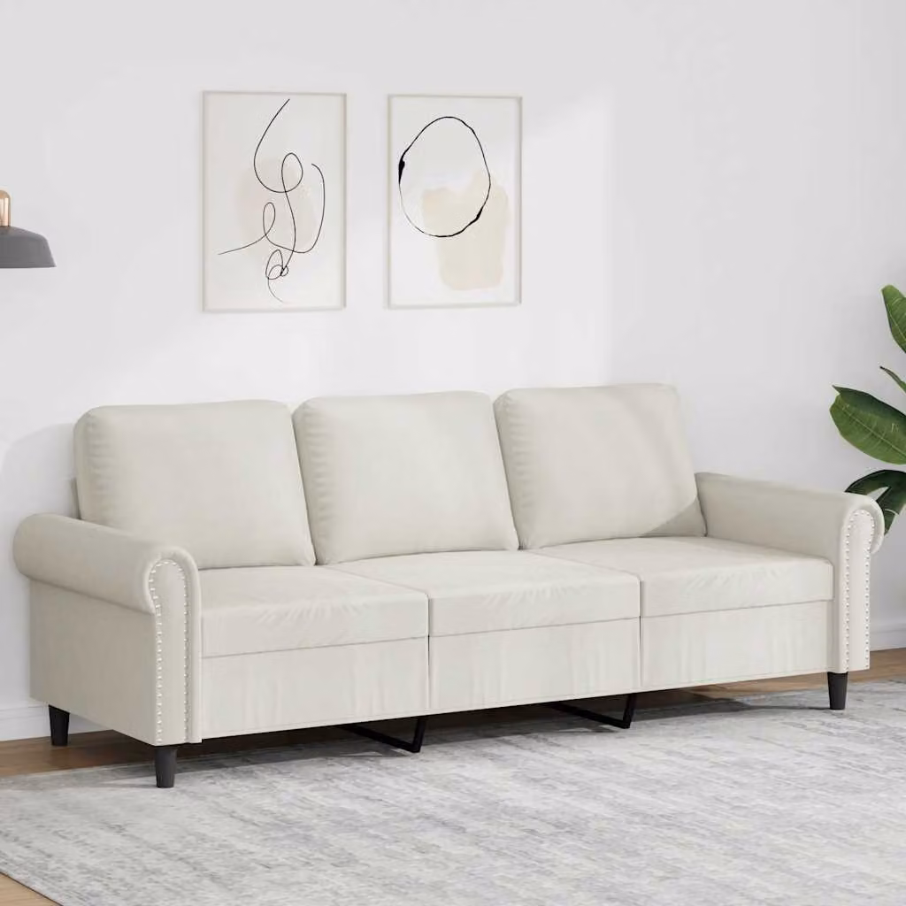 Divano a 3 posti moderno vidaXL in velluto beige con struttura in metallo per il tuo soggiorno L: 212 cm, P: 80 cm, H: 77 cm