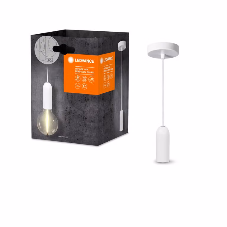 LEDVANCE Vintage 1906 luce a sospensione ROUND E27, bianco, max. 25W (LED 15W), base E27, baldacchino rotondo, luce a sospensione per interni, combinazione con lampade Vintage 1906, combinazione con lampade smart