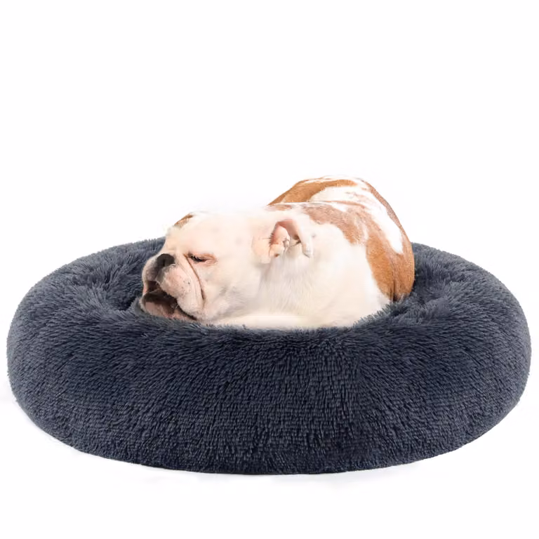 Cuccia per cani Feandrea morbida, cuccia per gatti, cuscino a ciambella, lavabile, imbottitura centrale rimovibile, peluche lungo, diametro 80 cm, grigio scuro