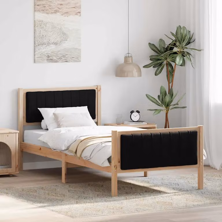 Struttura del letto con testiera moderna vidaXL in legno di pino, marrone e nero, 90 x 190 cm