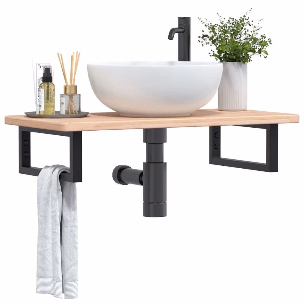 vidaXL Ripiano a Parete per Lavabo Moderno in Acciaio Nero e Rovere Naturale