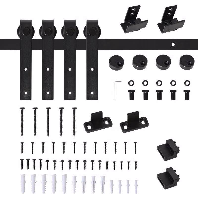Kit per porta scorrevole in legno - 183 cm | Colore: Nero | Dimensioni: 183x0,6x18 cm