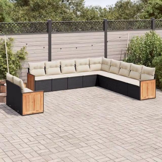 Set Divani da Giardino 11 pz con Cuscini in Polyrattan Nero 3260208