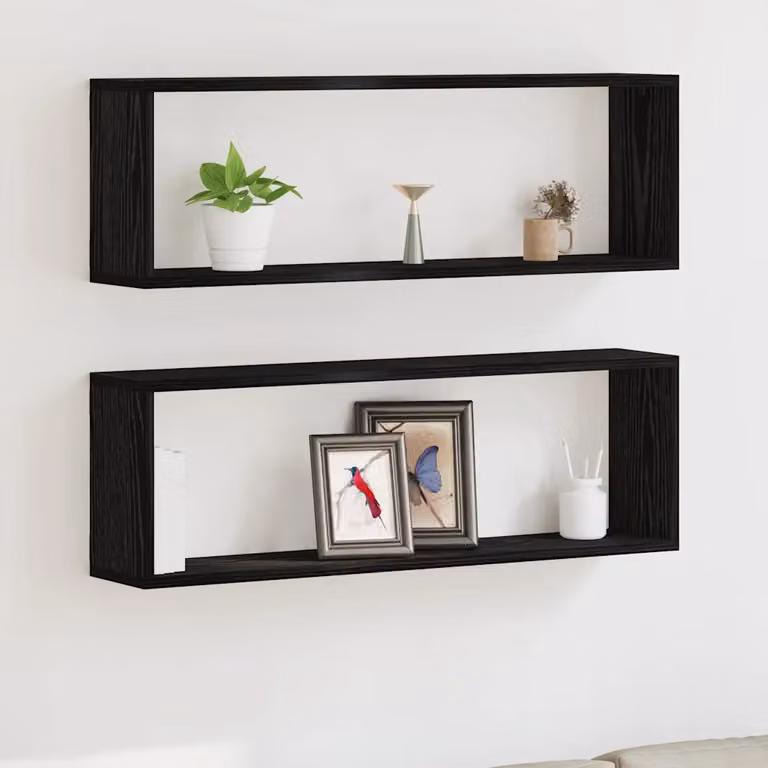 Set di 2 scaffali da parete moderni vidaXL in colore nero, L 80 cm x P 26 cm x H 15 cm