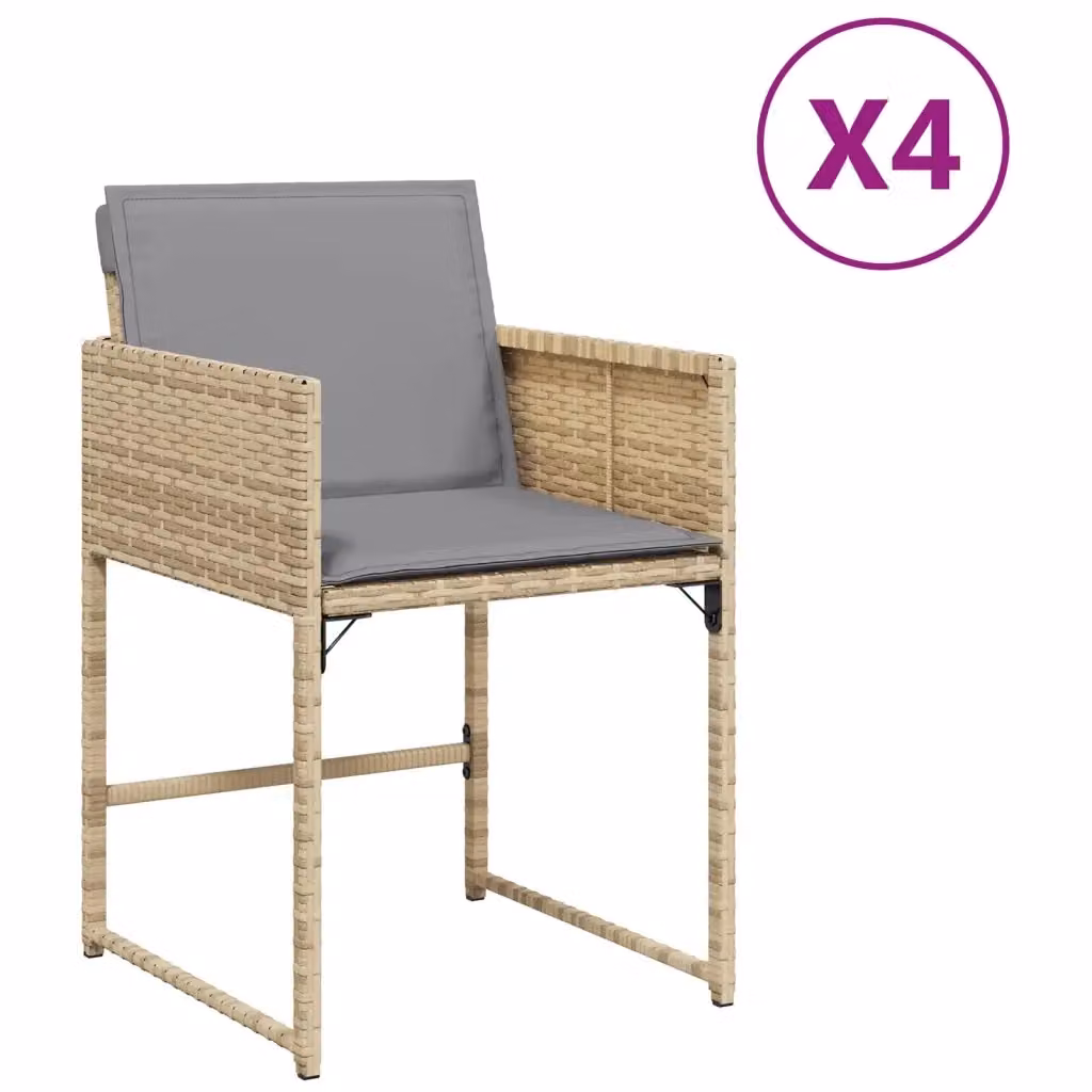 Set di 4 sedie da giardino vidaXL in polyrattan con cuscini beige e grigio e braccioli – 2