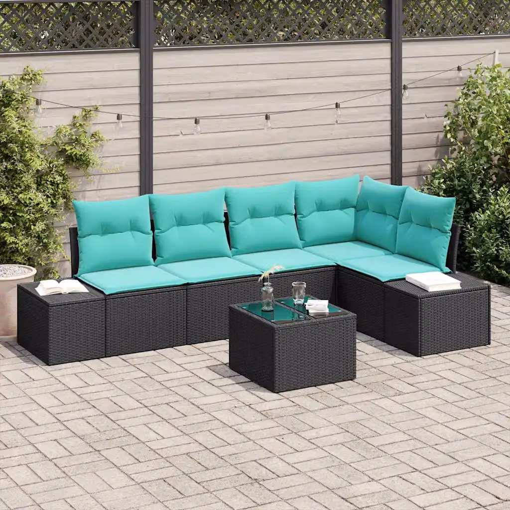 Set Divano da Giardino a L con Tavolino vidaXL in Polyrattan, Nero e Turchese