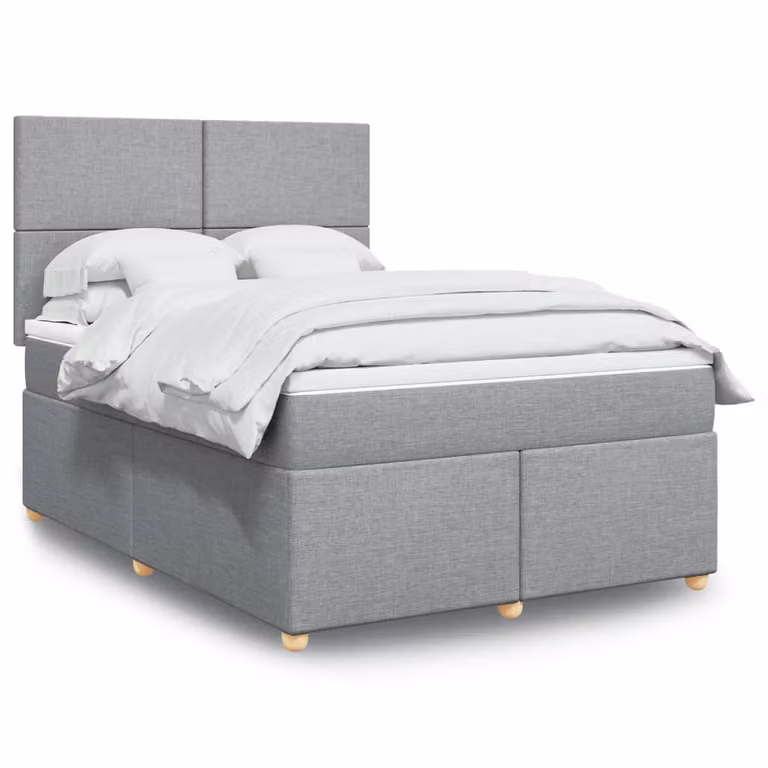 vidaXL Letto Ibrido con Materasso e Giroletto a Molle in Tessuto Grigio e Bianco L/P/H: 140 x 200 cm