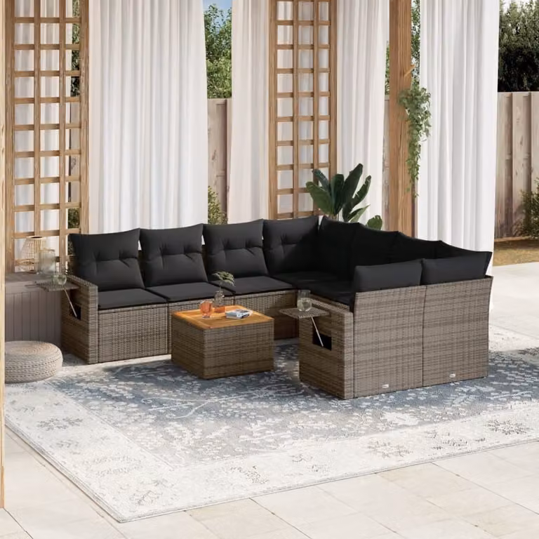 Maison Exclusive - Set Divano da Giardino 9 pz con Cuscini Grigio in Polyrattan