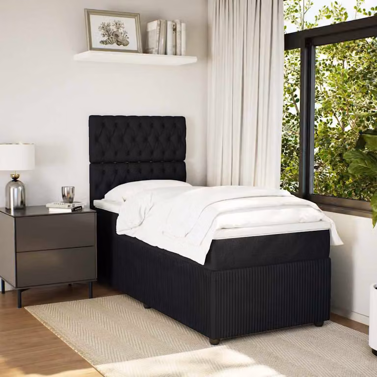 vidaXL Giroletto a Molle con Materasso Ibrido in Velluto Nero L/P: 80 x 200 cm