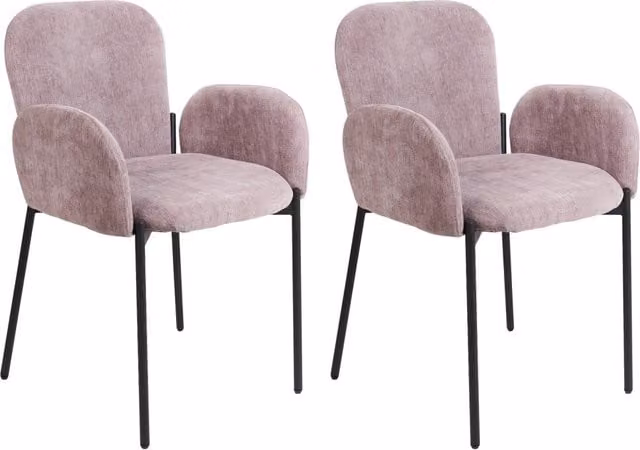 Set di 2 sedie da pranzo Beliani in tessuto rosa imbottito con gambe nere in stile retrò per soggiorno e sala da pranzo