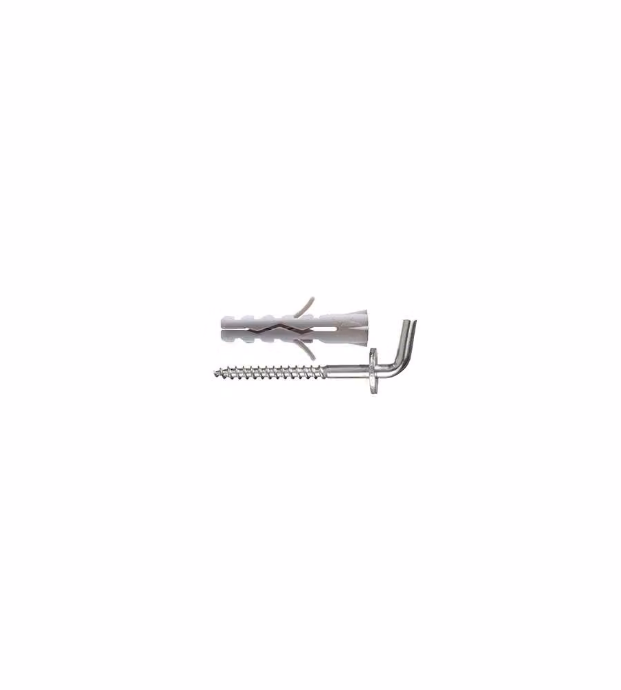 Tasselli in nylon Diam. 6 x 30 senza collarino con gancio corto a vite 12 pz.