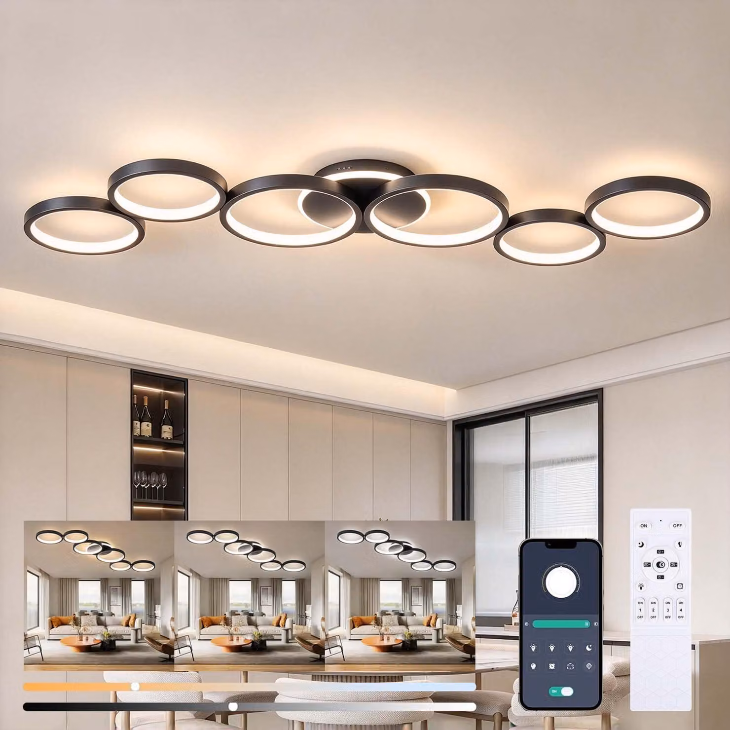 Lampada a soffitto LED, dimmerabile, ideale per il soggiorno, colore nero