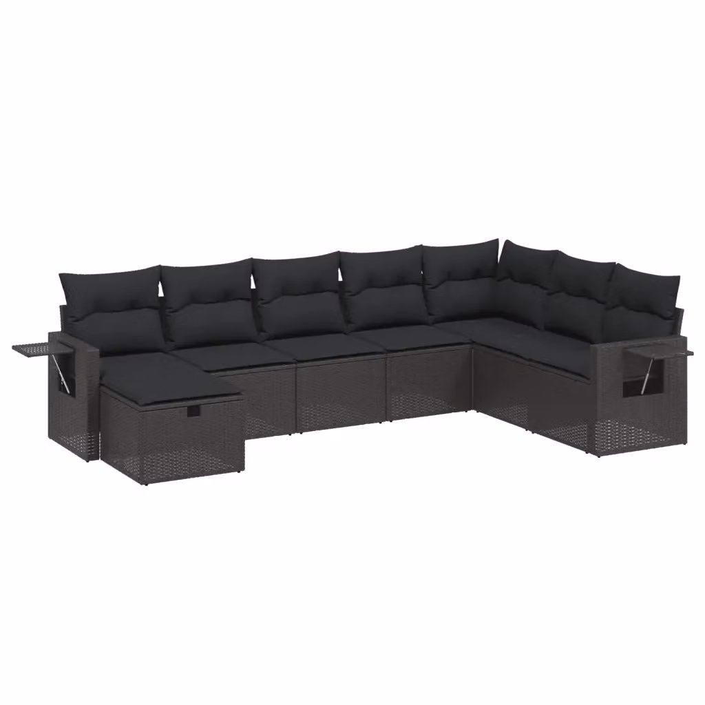 Set Divani da Giardino vidaXL a Forma di L con 8 Pezzi, Polyrattan Nero e Cuscini con Rivestimento Resistente ai Raggi UV – 2