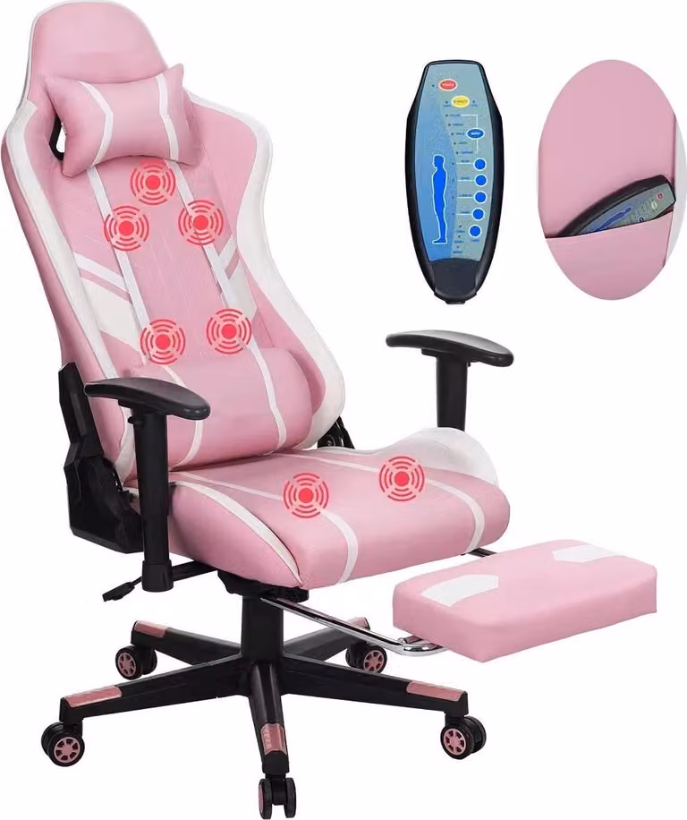 Sedia da ufficio, Design ergonomico, Altezza regolabile, Rosa Bianco