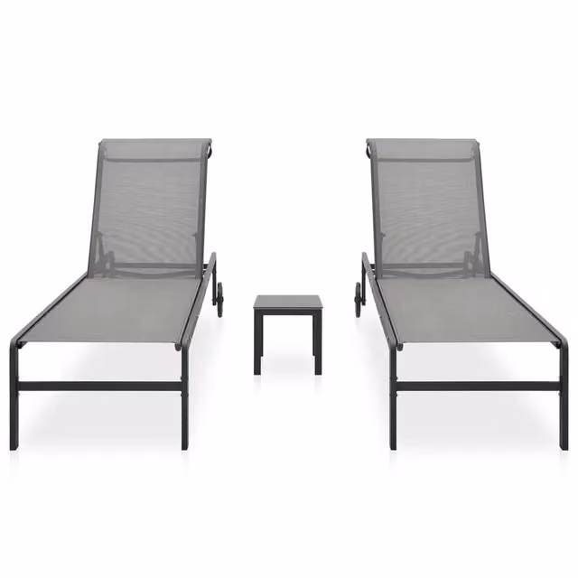 Set di 2 lettini prendisole con tavolo vidaXL in textilene e acciaio verniciato grigio per giardino e terrazza