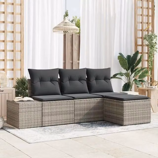 Set Divano da Giardino 4 pz Grigio chiaro polyrattan 3347012