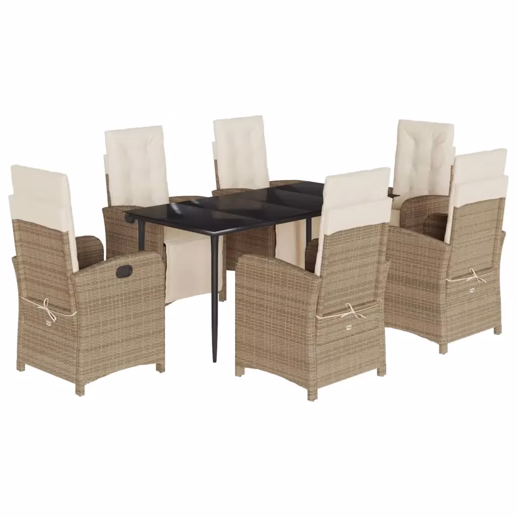 Set da Pranzo da Giardino VIDAXL in Polyrattan con Cuscini Beige e Tavolo in Vetro, 7 Pezzi – 2