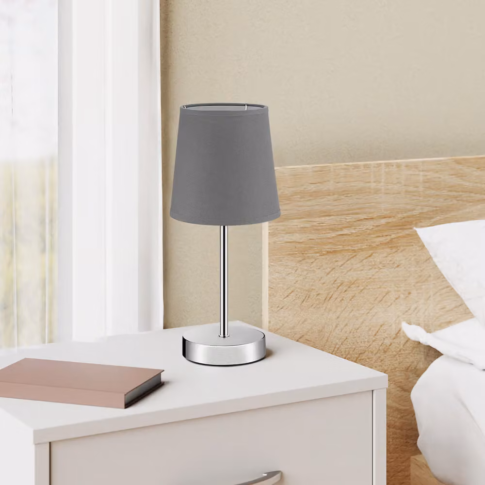 Set di 2 lampade da tavolo Lumière Monzana in metallo grigio e argento con paralume in tessuto – 2