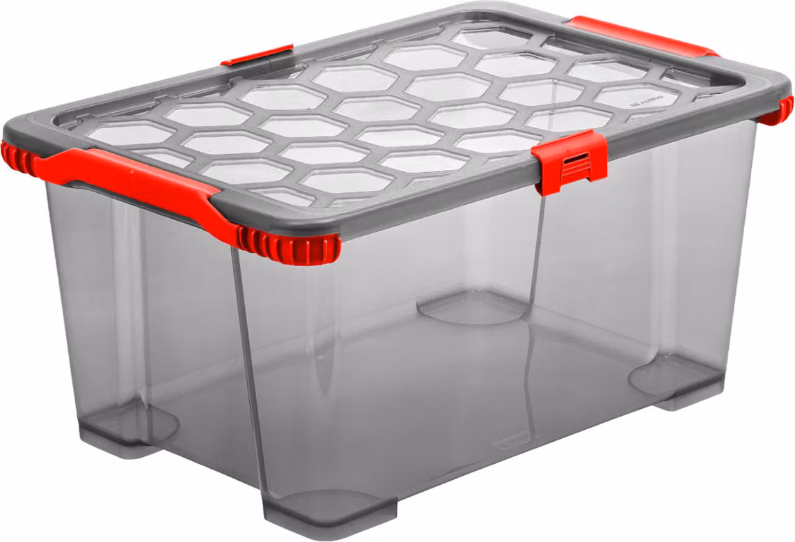 Rotho Storage Box 44L Evo Total Protection - scatola di plastica 59,0 x 39,5 x 28,0 cm - scatola impilabile con coperchio - cassa di immagazzinamento con chiusura sicura