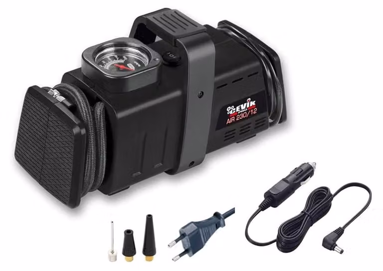 Compressore 230 V-12 V, con manometro integrato a doppia scala
