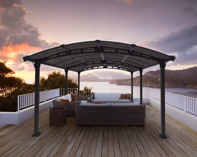 Gazebo in alluminio CANOPIA Tucson con tetto curvo in policarbonato e grondaia, colore antracite, L: 360 cm, P: 219 cm