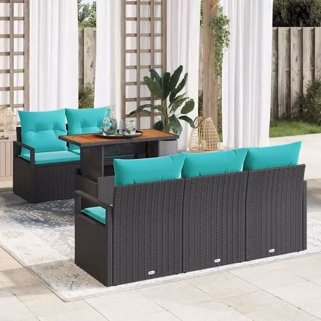 Set Divano da Giardino 6 pz 5-Numero di posti Nero e blu 3349654