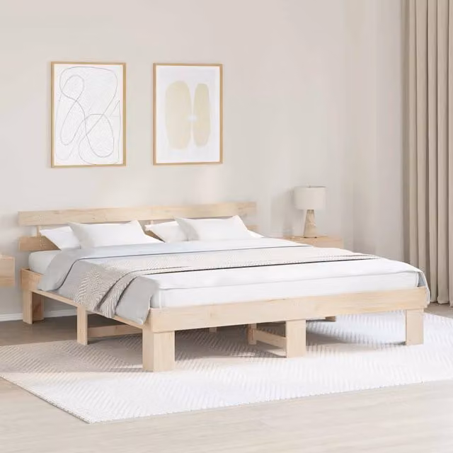 Struttura del letto moderna in pino massello naturale vidaXL L/P/H: 200 x 200 x 73 cm